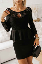 Lace Detail Long Sleeve Mini Dress - Amexza