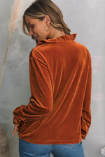 Notched Frill Detail Long Sleeve Blouse - Amexza