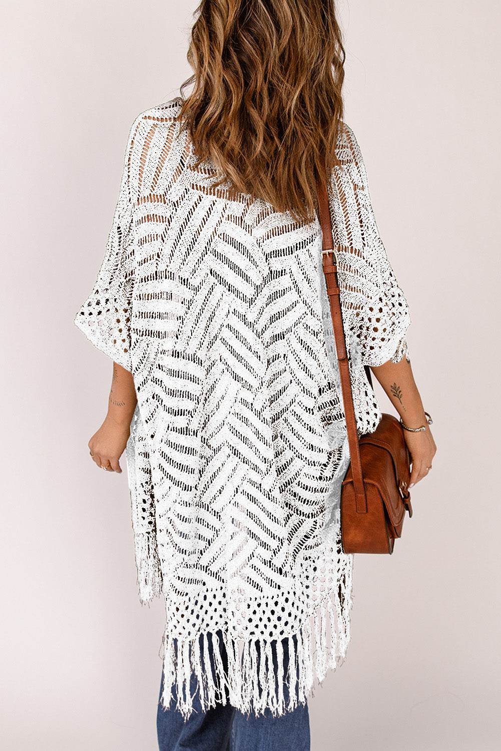 Openwork Open Front Cardigan with Fringes for a perfect OOTD – dress to impress outfits from Amexza