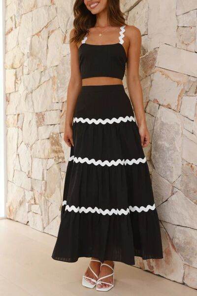 Contrast Trim Cami and Maxi Skirt Set for a perfect OOTD – dress to impress outfits from Amexza