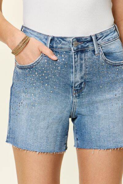 Judy Blue Full Size High Waist Rhinestone Decor Denim Shorts for a perfect OOTD – dress to impress outfits from Amexza