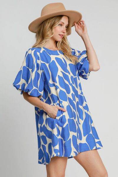 Umgee Two Tone Abstract Print Puff Sleeve Dress for a perfect OOTD – dress to impress outfits from Amexza