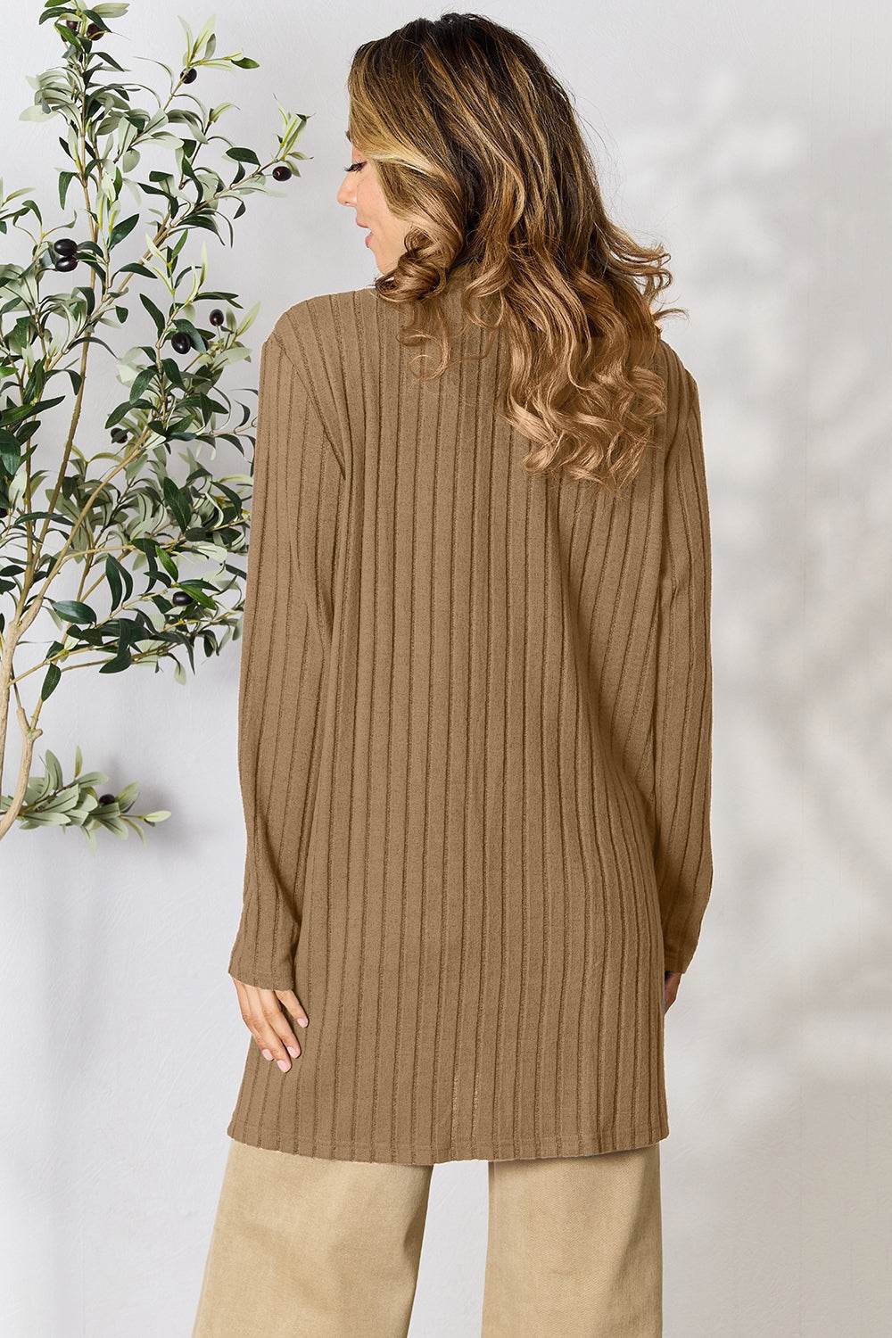 Basic Bae Full Size Ribbed Open Front Cardigan with Pockets for a perfect OOTD – dress to impress outfits from Amexza