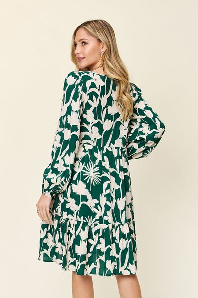 Double Take Full Size Printed Ruffle Hem Dress with Pocket for a perfect OOTD – dress to impress outfits from Amexza