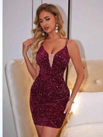 Lace-Up Sequin Plunge Sleeveless Dress Burgundy for a perfect OOTD – dress to impress outfits from Amexza