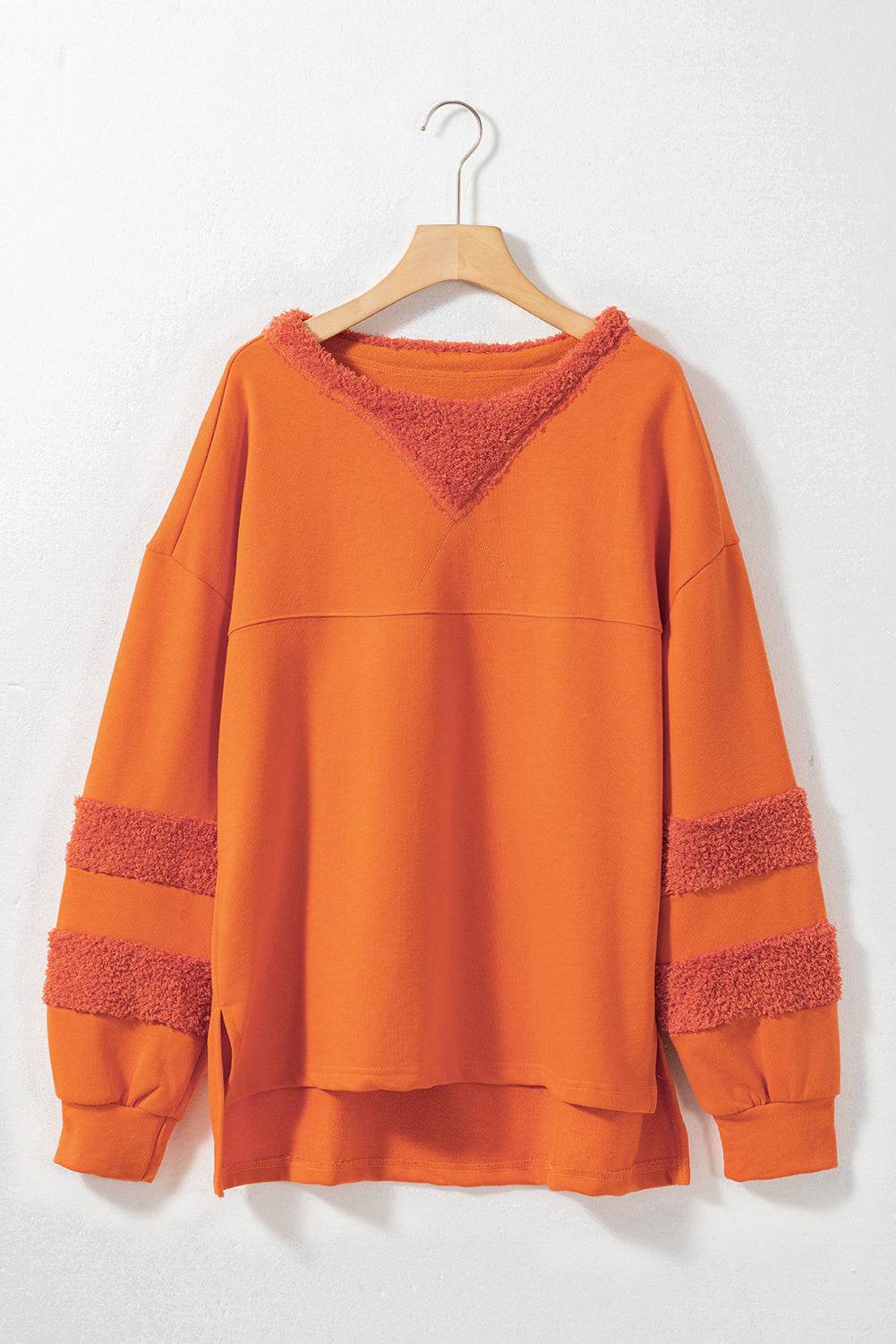 High-Low Round Neck Long Sleeve Sweatshirt - Amexza