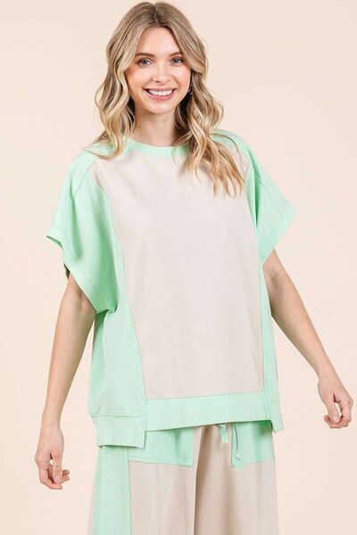 Mittoshop Oversized Color Block Short Sleeve T-Shirt Natural Mint for a perfect OOTD – dress to impress outfits from Amexza