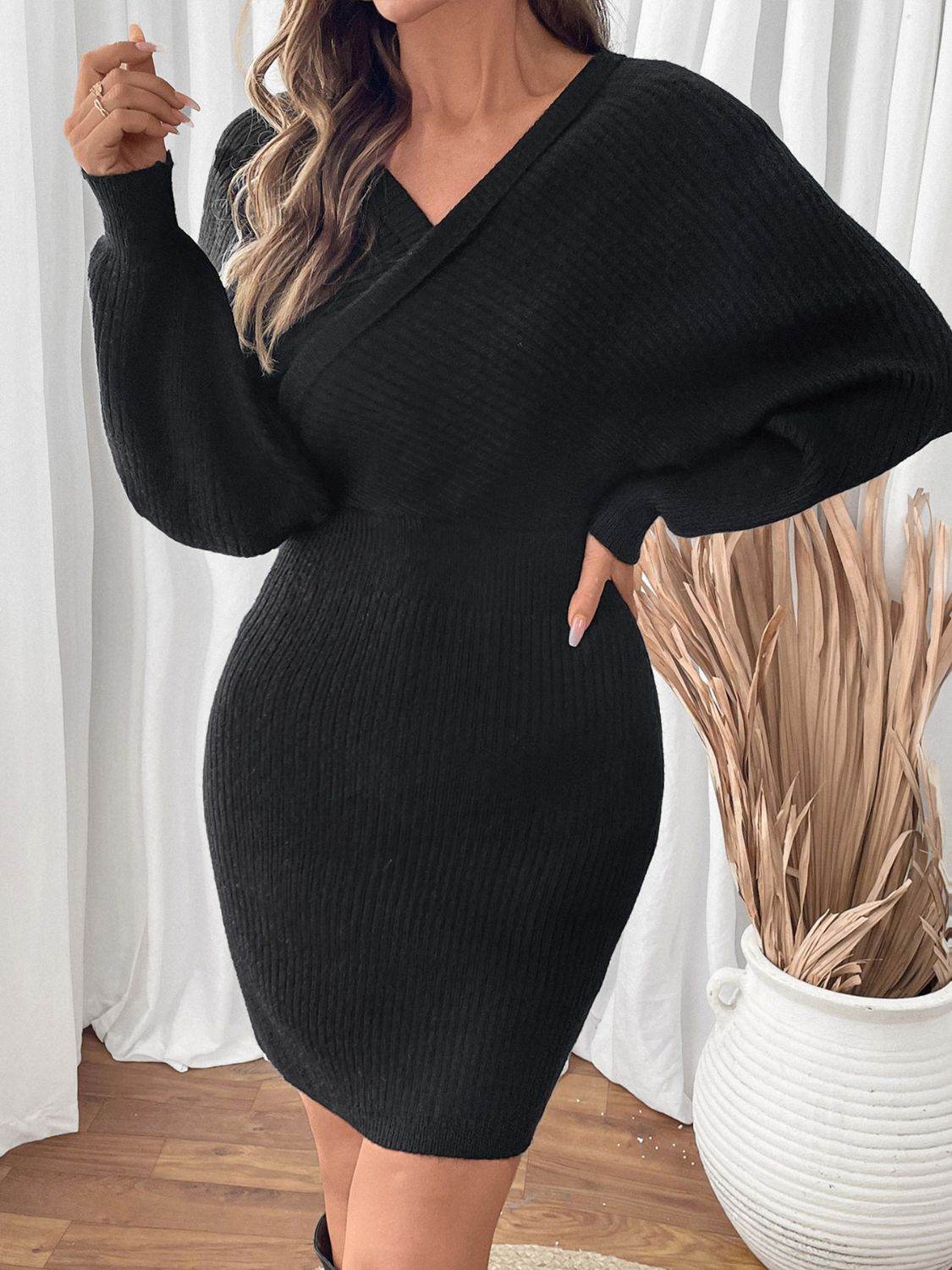 Perfee Surplice Long Sleeve Sweater Dress for a perfect OOTD – dress to impress outfits from Amexza