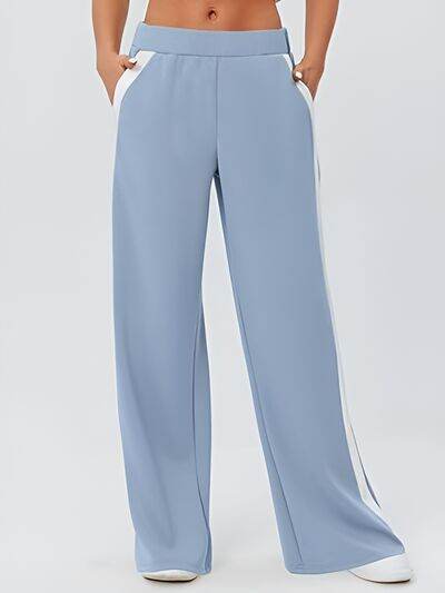 Side Striped Wide Leg Pants Pastel Blue for a perfect OOTD – dress to impress outfits from Amexza