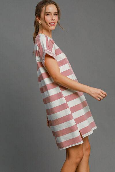 Umgee Peace Applique Striped Short Sleeve Mini Dress for a perfect OOTD – dress to impress outfits from Amexza