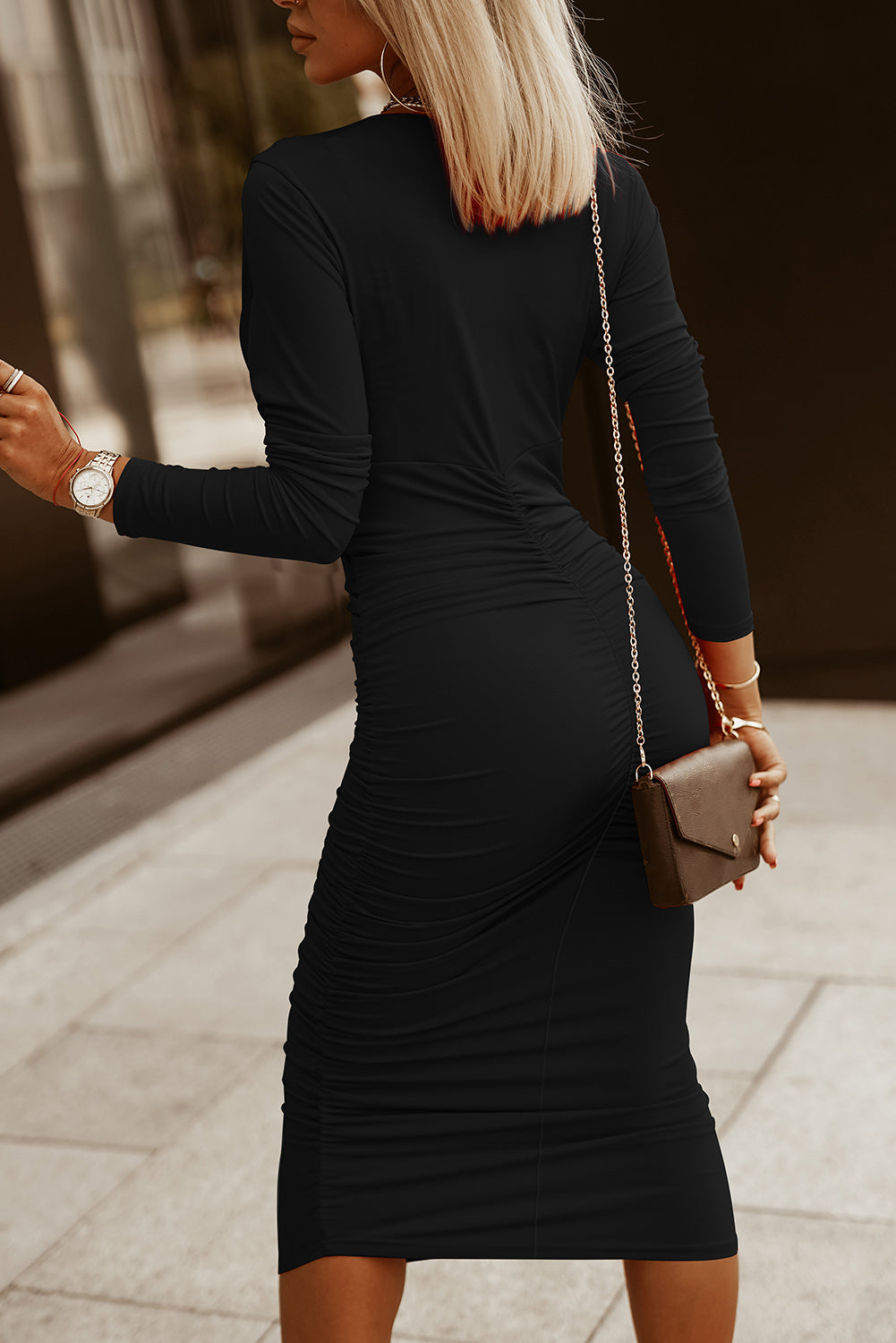 Ruched Surplice Long Sleeve Midi Dress for a perfect OOTD – dress to impress outfits from Amexza