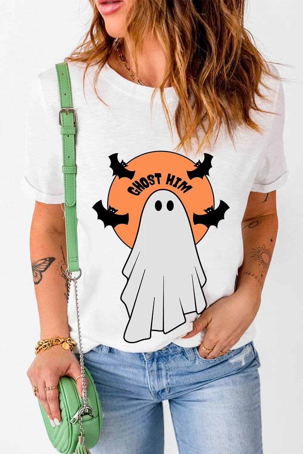 Full Size Ghost Round Neck Short Sleeve T-Shirt for a perfect OOTD – dress to impress outfits from Amexza