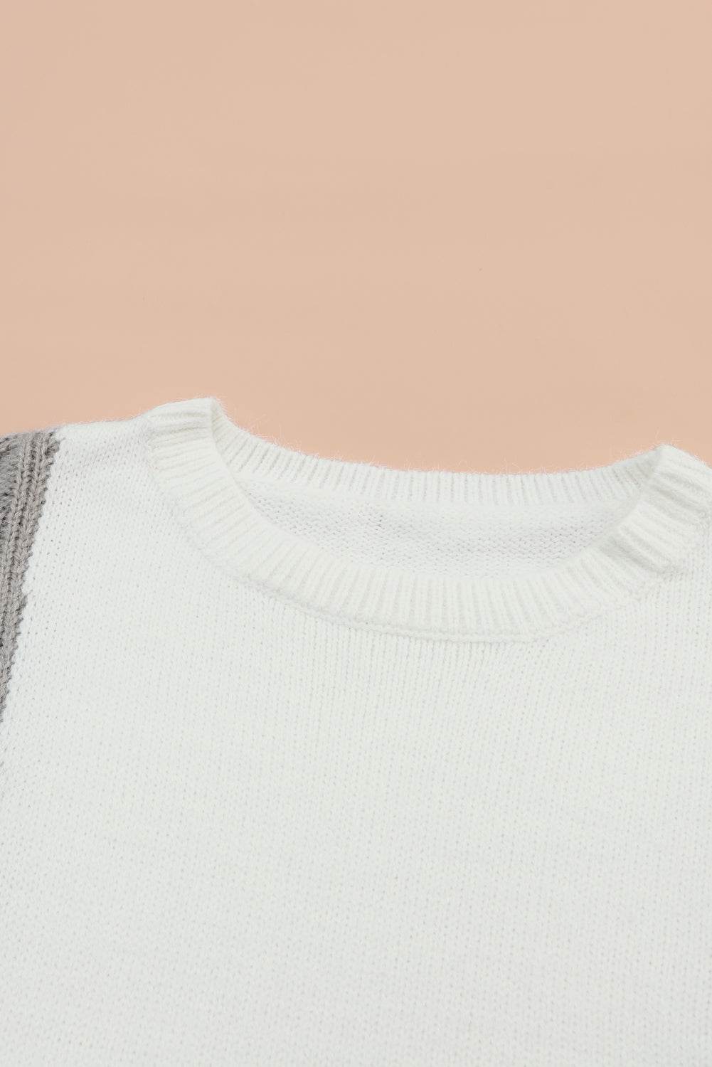 Color Block Textured Drop Shoulder Sweater - Amexza