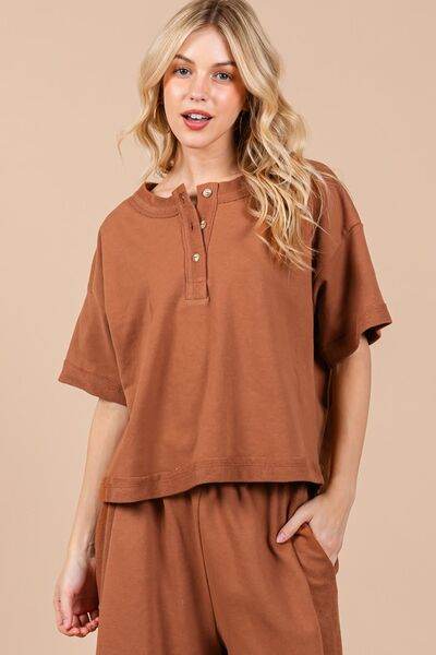 Ces Femme Half Button Half Sleeve Top and Pants Set Caramel for a perfect OOTD – dress to impress outfits from Amexza