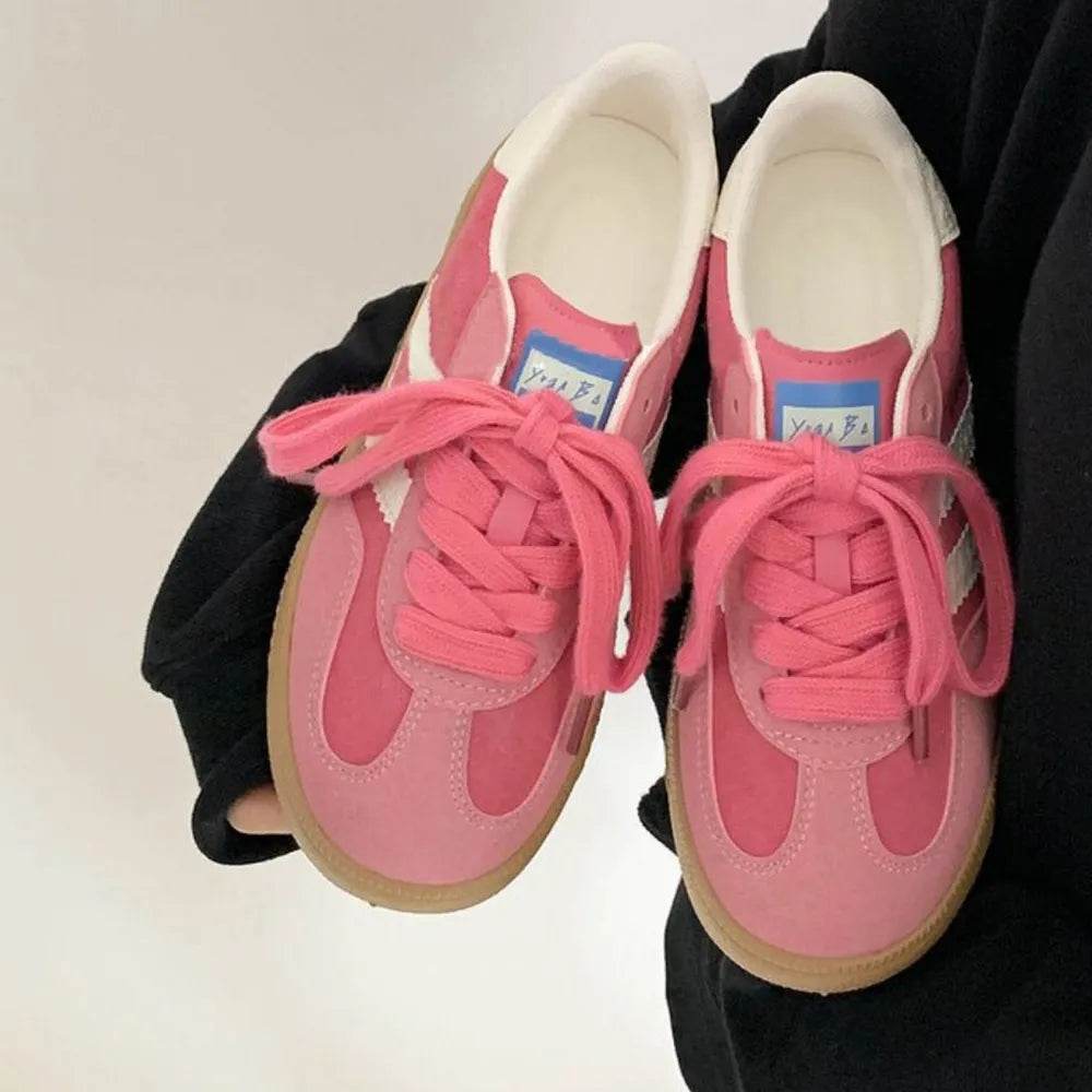 Contrast Round Toe Flat Sneakers Pink for a perfect OOTD – dress to impress outfits from Amexza