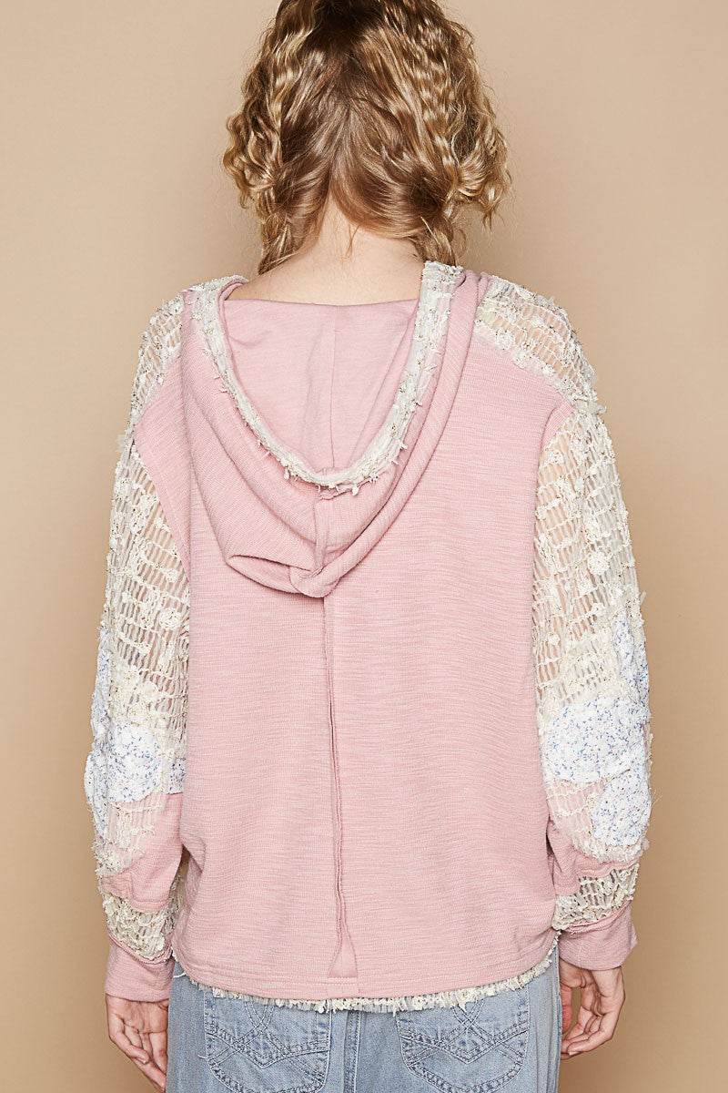 POL Star Patch Lace Long Sleeve Hooded Top for a perfect OOTD – dress to impress outfits from Amexza