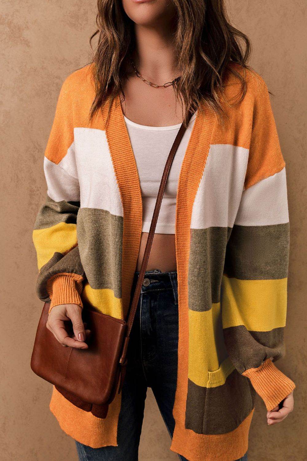 Open Front Color Block Cardigan for a perfect OOTD – dress to impress outfits from Amexza