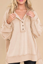 Exposed Seam Long Sleeve Sweatshirt Beige for a perfect OOTD – dress to impress outfits from Amexza