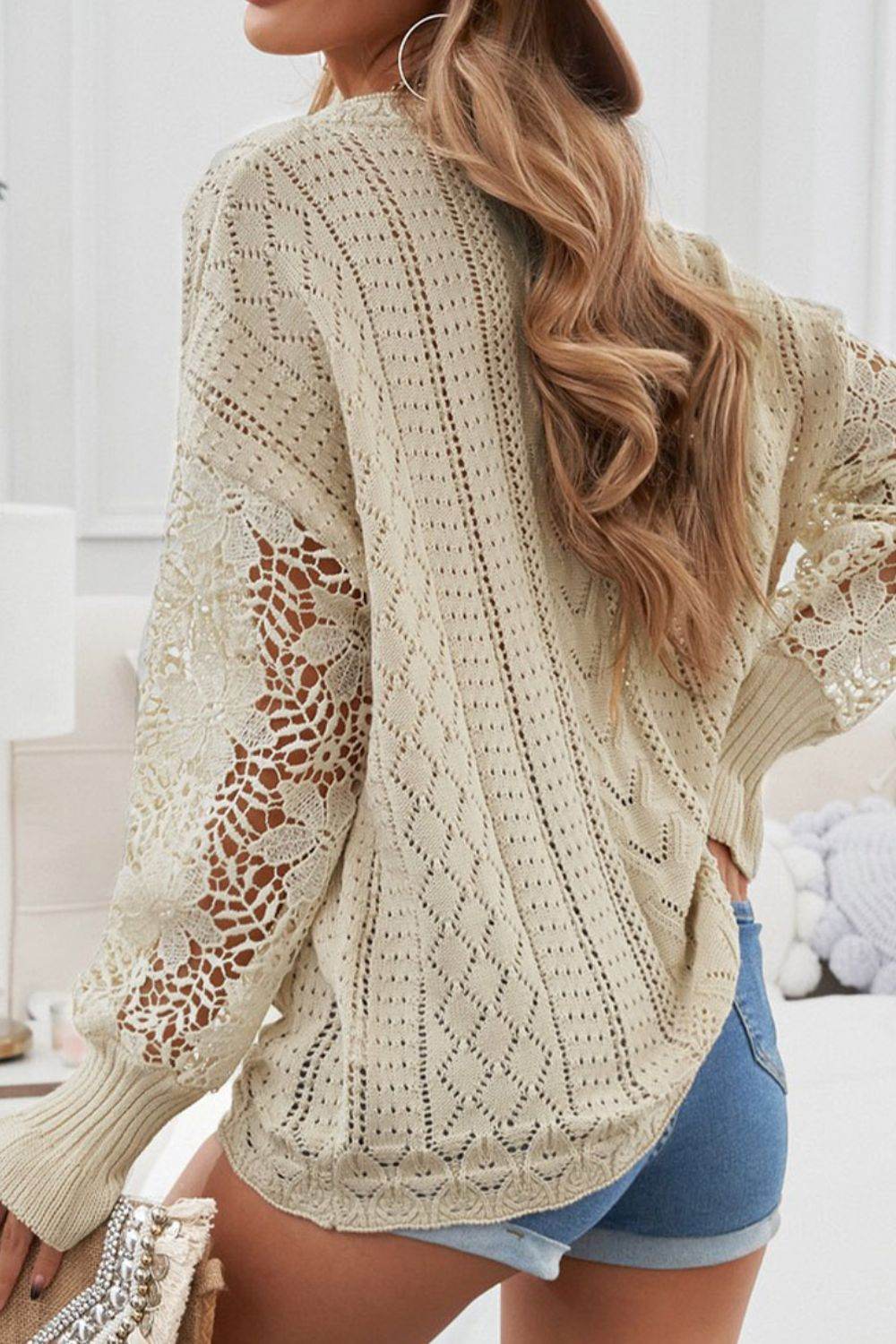 Openwork Round Neck Long Sleeve Sweater for a perfect OOTD – dress to impress outfits from Amexza