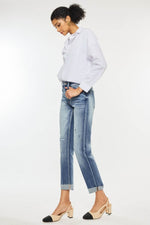 High Rise Cuffed Straight Jeans - Amexza