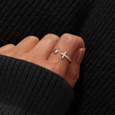 Heart Shape Cross Inlaid Zircon Open Ring for a perfect OOTD – dress to impress outfits from Amexza