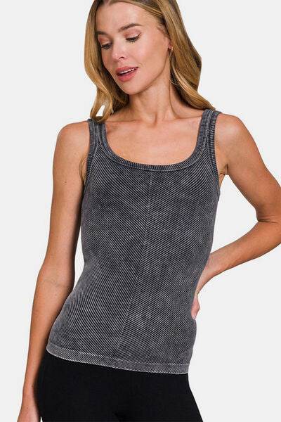 Zenana Ribbed Scoop Neck Tank Black for a perfect OOTD – dress to impress outfits from Amexza