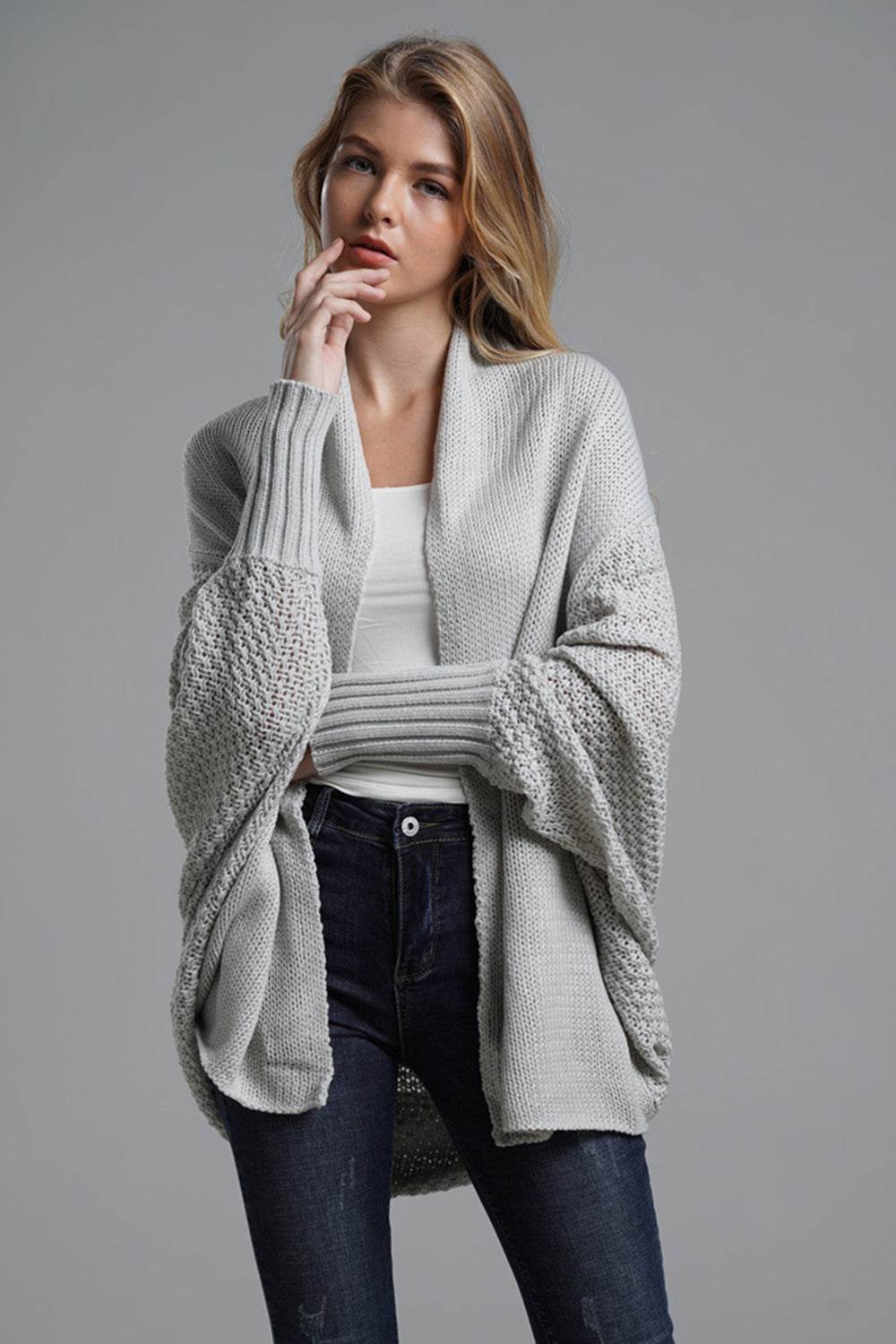 Open Front Batwing Sleeve Cardigan for a perfect OOTD – dress to impress outfits from Amexza