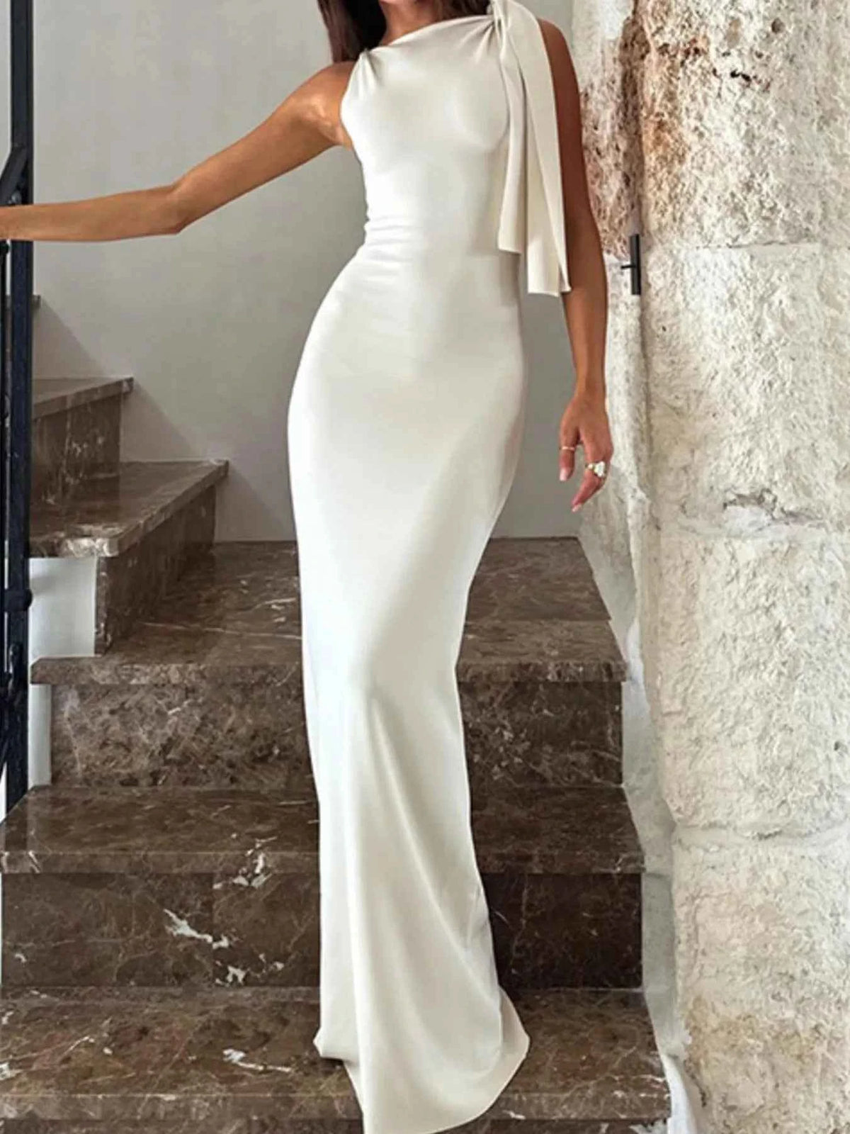 Asymmetrical Tied Sleeveless Maxi Dress