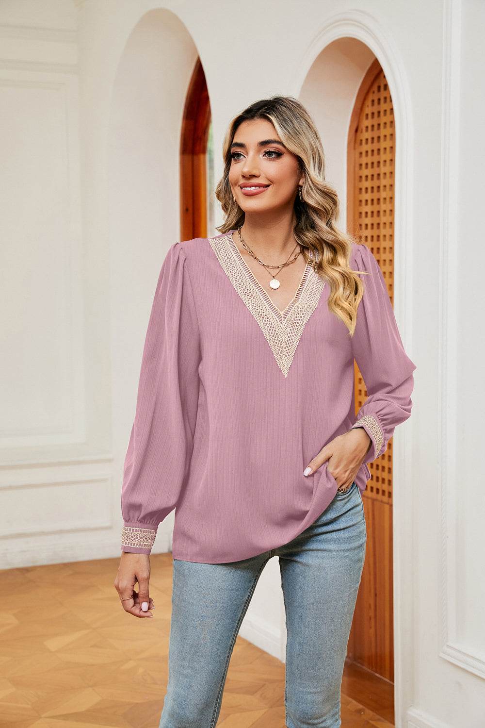 Contrast Puff Sleeve Blouse Blush Pink for a perfect OOTD – dress to impress outfits from Amexza