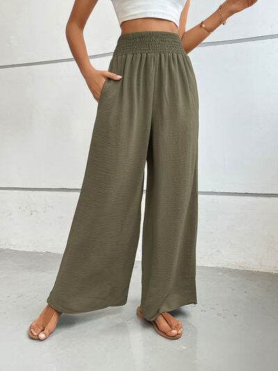 Perfee Wide Leg Pants with Pockets Moss for a perfect OOTD – dress to impress outfits from Amexza