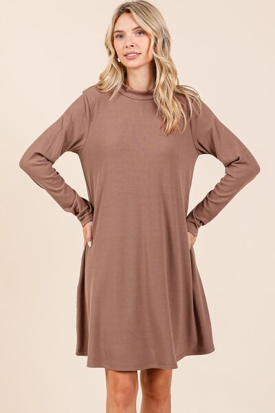 Mittoshop Mock Neck Long Sleeve Dress with Pockets Cocoa for a perfect OOTD – dress to impress outfits from Amexza