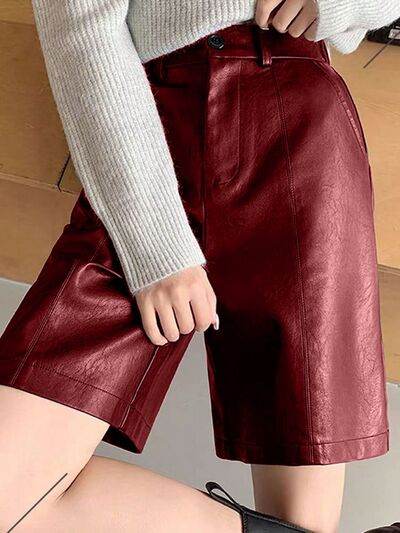 PU Leather High Rise Shorts Burgundy for a perfect OOTD – dress to impress outfits from Amexza