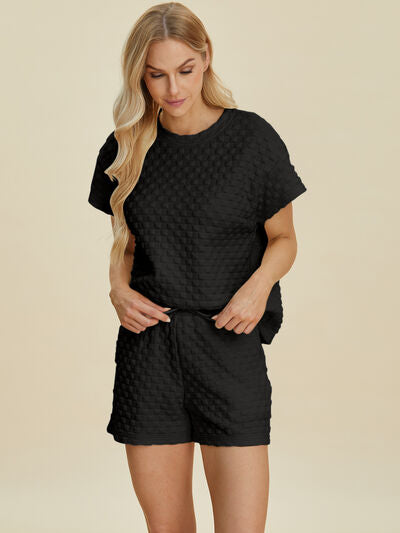 Double Take Full Size Texture T-Shirt and Shorts Set for a perfect OOTD – dress to impress outfits from Amexza