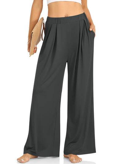 Elastic Waist Wide Leg Pants Dark Gray for a perfect OOTD – dress to impress outfits from Amexza