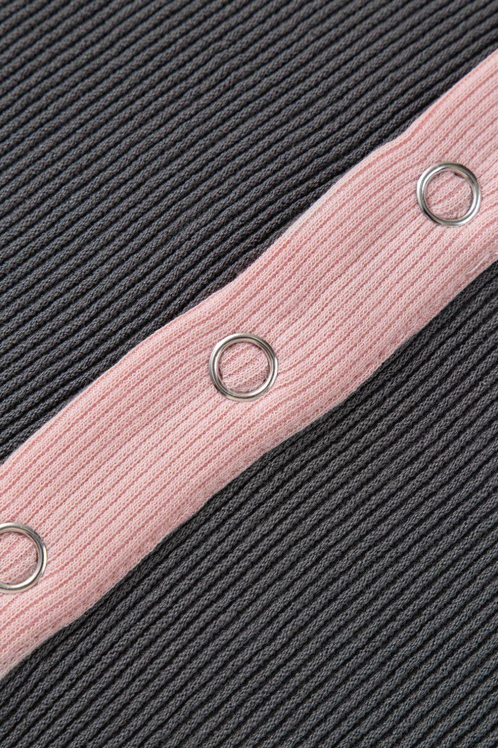 Textured Contrast Stitching Raglan Sleeve Top - Amexza