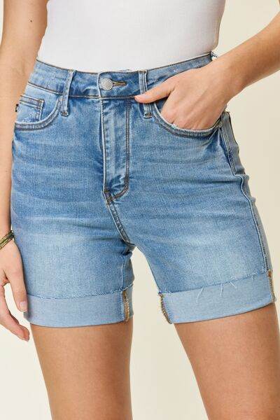 Judy Blue Full Size Tummy Control High Waist Denim Shorts for a perfect OOTD – dress to impress outfits from Amexza