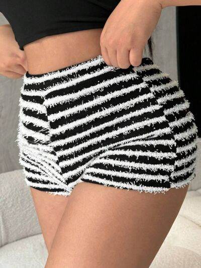 Striped High Waist Shorts - Amexza