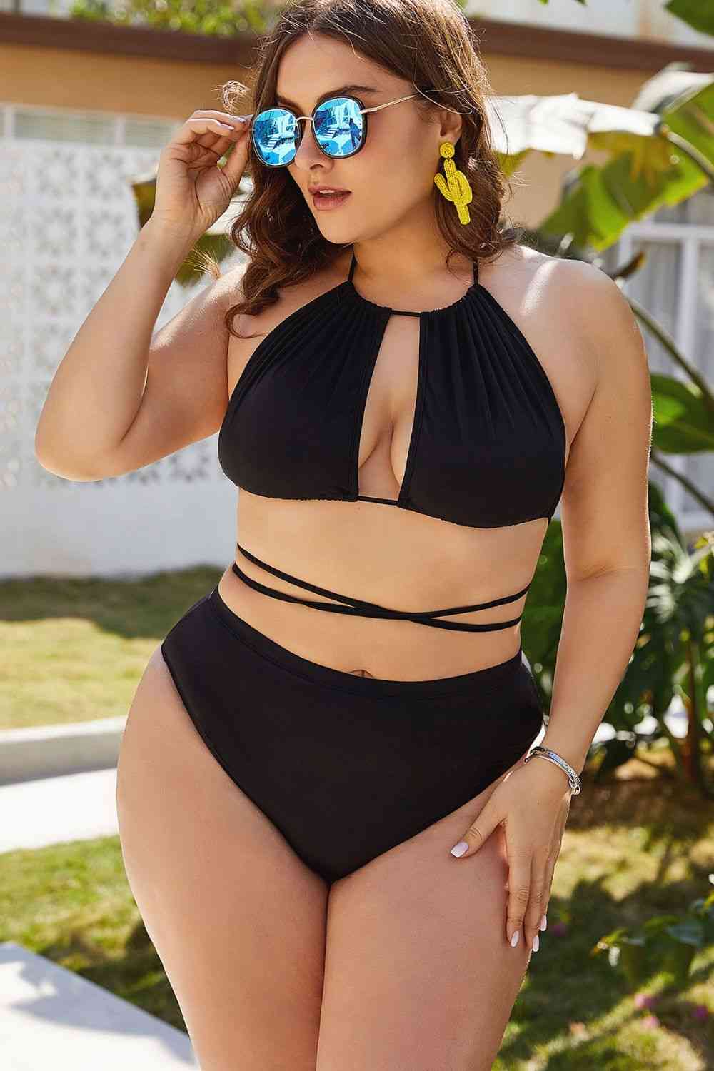 Plus Size Cutout Tied Backless Bikini Set for a perfect OOTD – dress to impress outfits from Amexza