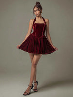 Velvet Halter Skater Dress