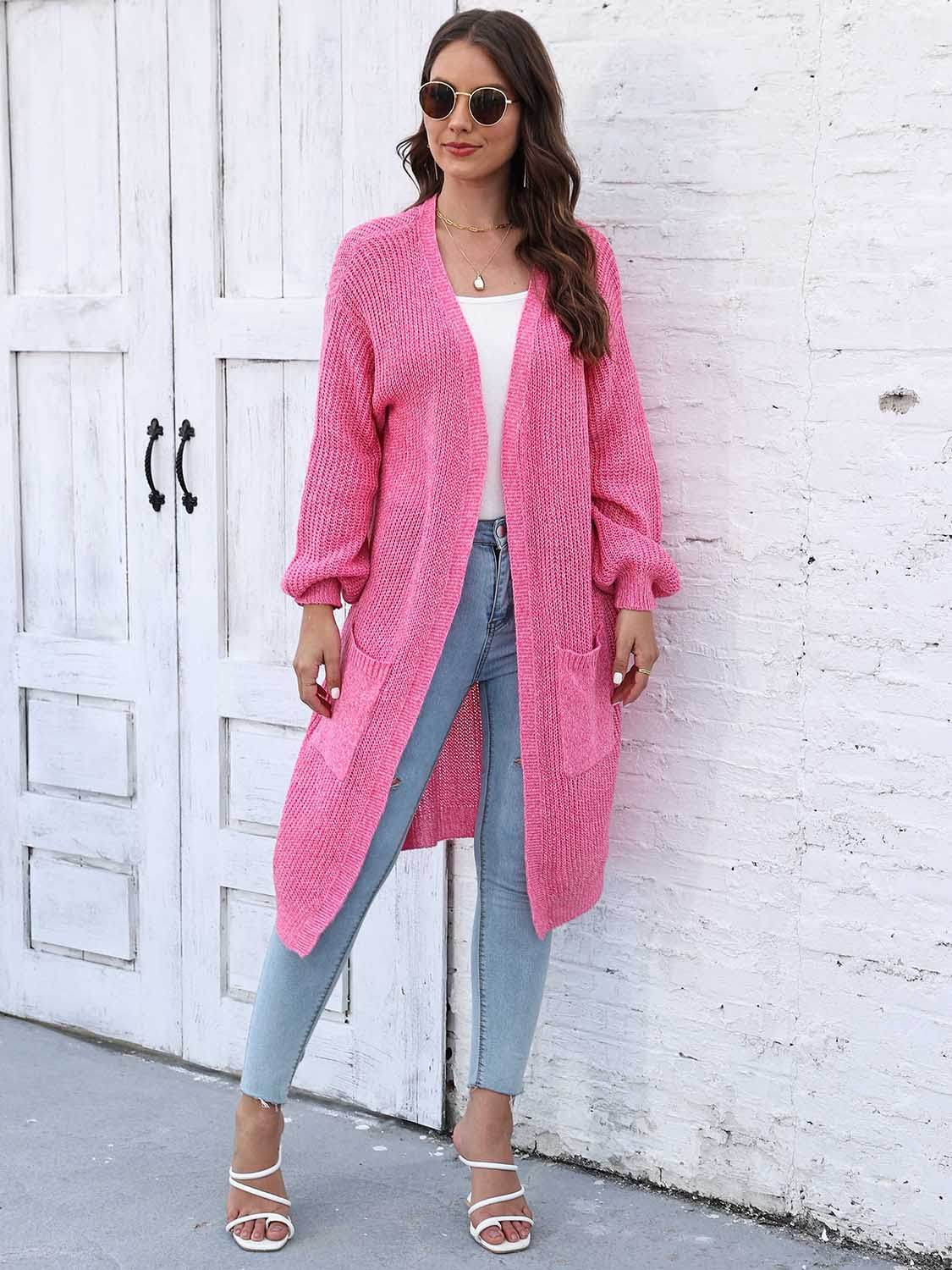 Open Front Longline Cardigan with Pockets Moonlit Mauve One Size for a perfect OOTD – dress to impress outfits from Amexza