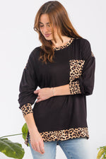 Celeste Full Size Leopard Round Neck Dropped Shoulder T-Shirt - Amexza