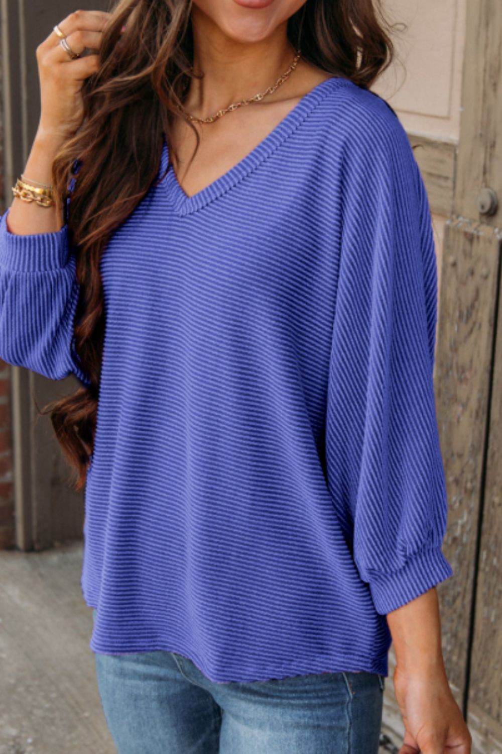 Texture V-Neck Long Sleeve Top for a perfect OOTD – dress to impress outfits from Amexza