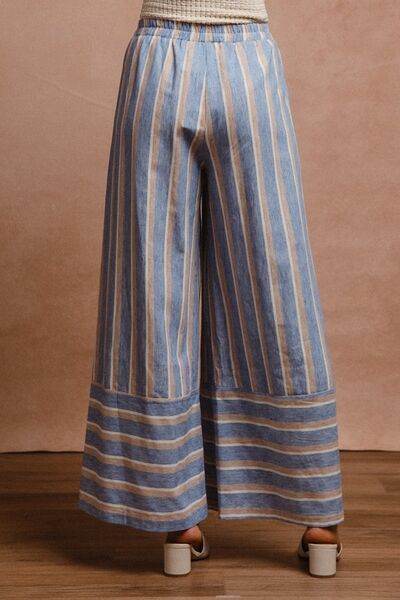 BiBi Striped Wide Leg Pants with Pockets - Amexza