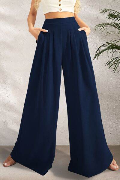 FAM-FAM High Waist Wide Leg Pants Dark Blue for a perfect OOTD – dress to impress outfits from Amexza