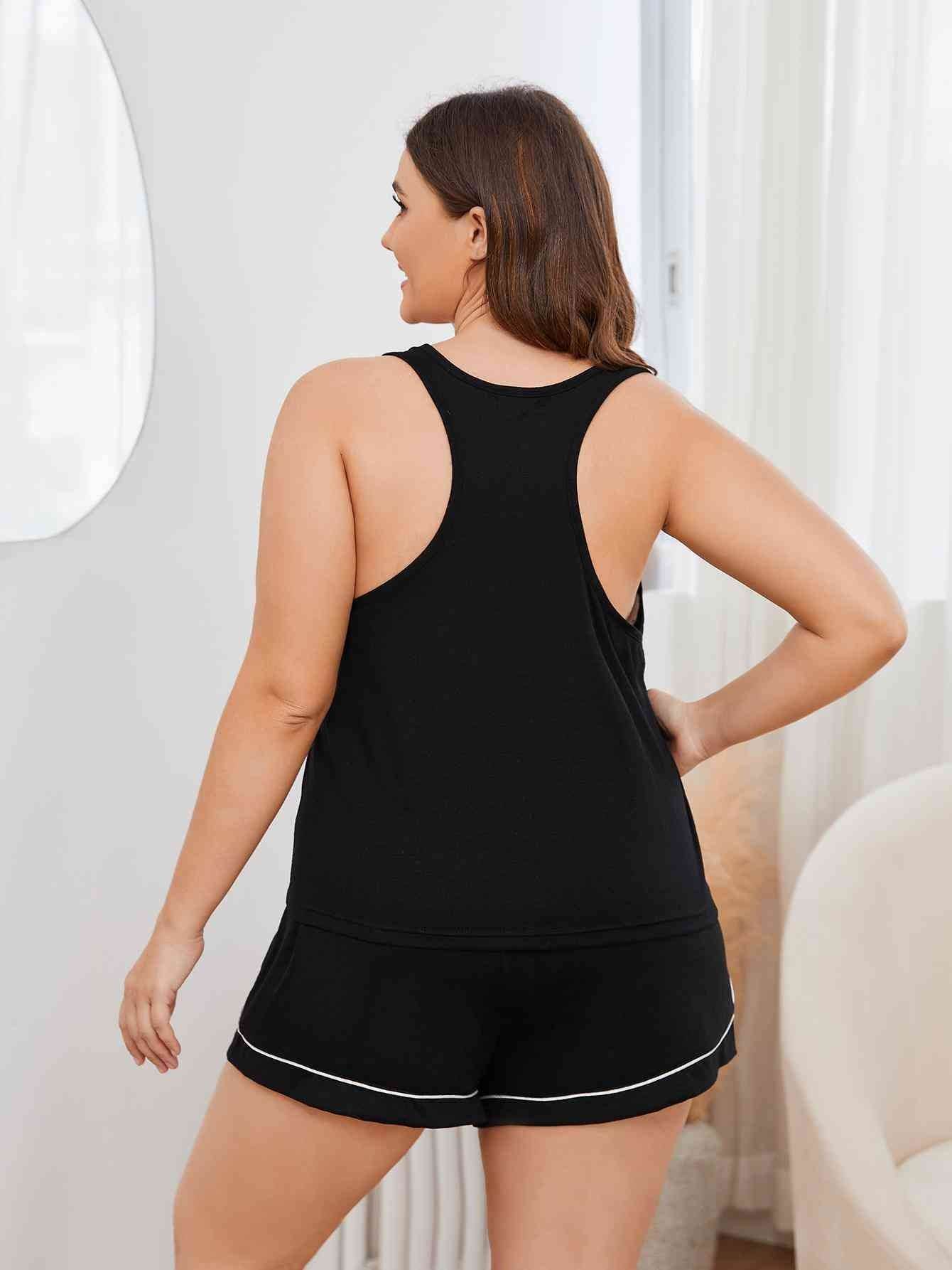 Plus Size Contrast Piping Racerback Tank and Shorts Lounge Set for a perfect OOTD – dress to impress outfits from Amexza