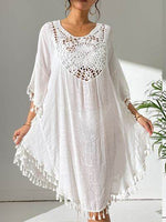 Tassel Cutout Scoop Neck Cover-Up Dress White One Size for a perfect OOTD – dress to impress outfits from Amexza