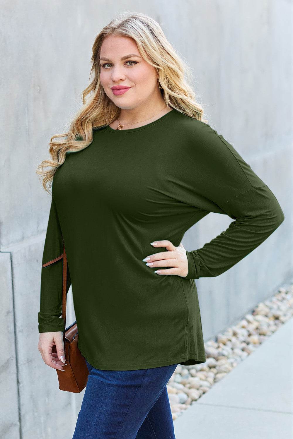 Basic Bae Full Size Round Neck Dropped Shoulder T-Shirt for a perfect OOTD – dress to impress outfits from Amexza