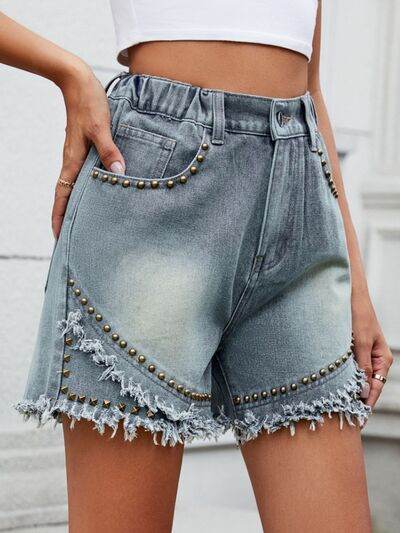 Raw Hem Studded Denim Shorts for a perfect OOTD – dress to impress outfits from Amexza