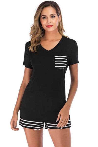 Striped Short Sleeve Top and Shorts Lounge Set for a perfect OOTD – dress to impress outfits from Amexza