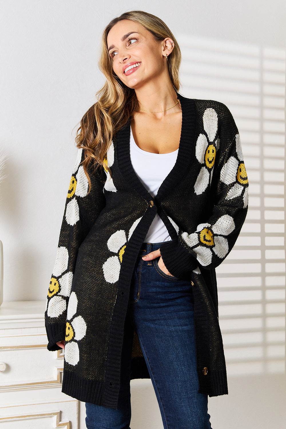 Perfee Floral Button Down Longline Cardigan for a perfect OOTD – dress to impress outfits from Amexza